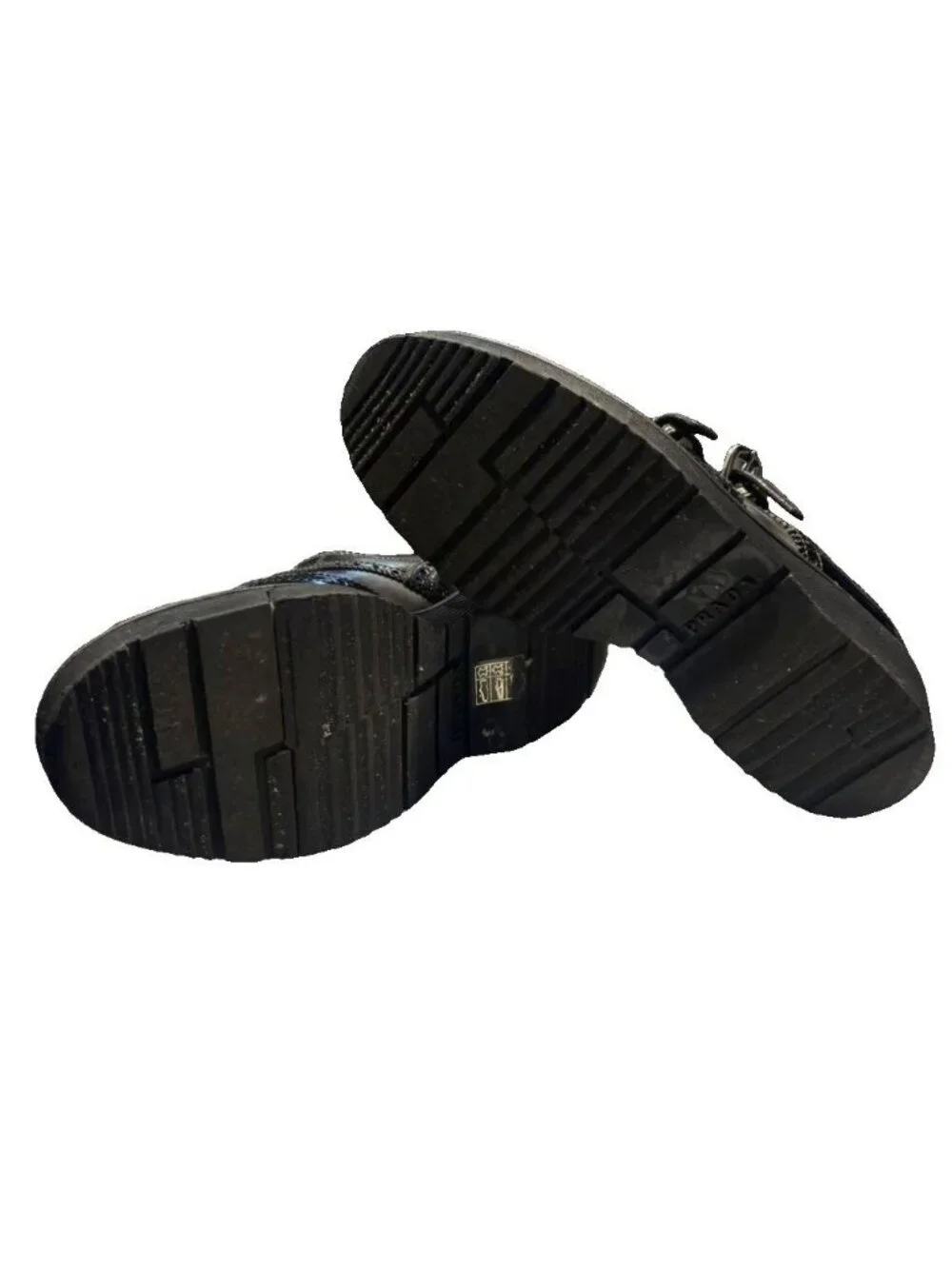 Prada Sport Leather Shoes Monk Strap Wing Tip Bicolor Sneakers Black 37